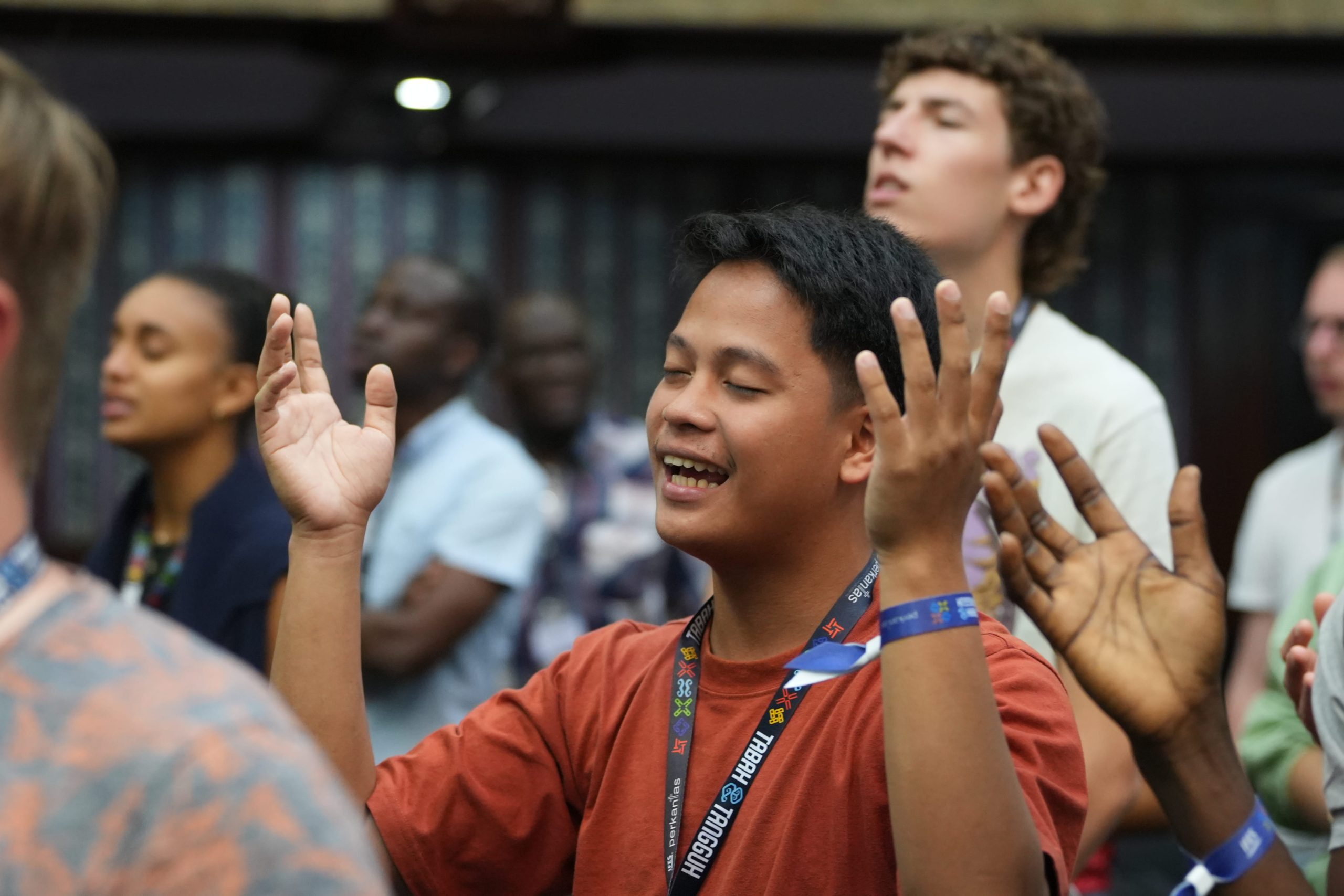 conferencia, alabanza, alegría, estudiantes